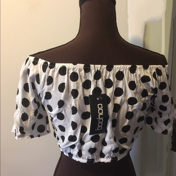 NWT Polka Dot Crop Top White w/black dots - Picture 3 of 4